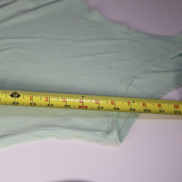 Shein Pastel Mint Vertical Ribbed Asymmetrical Neck Strappy Bodysuit, Large - Picture 7 of 10